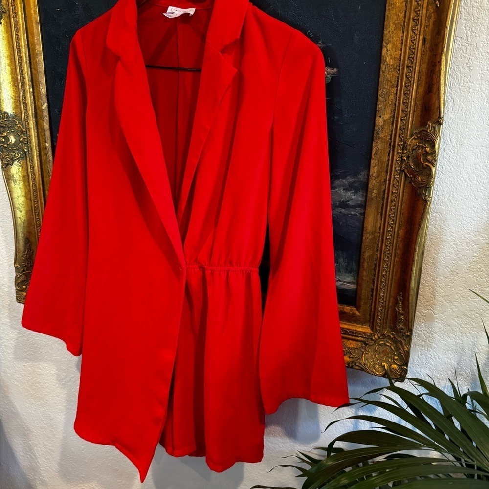 Leith Red Asymmetric Wrap Romper Blazer Cocktail Date Night Party Size S